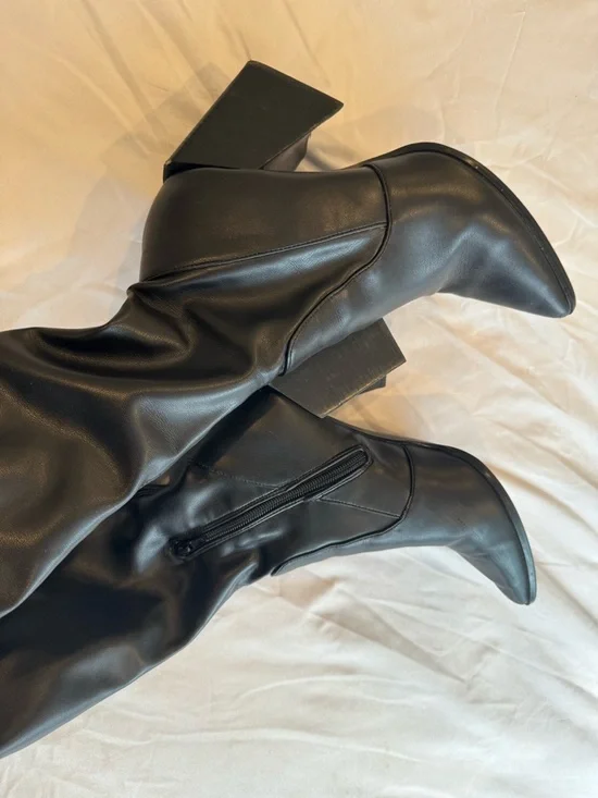 Steve Madden Black Over-the-Knee Block Heel Boots - Picture 3 of 5